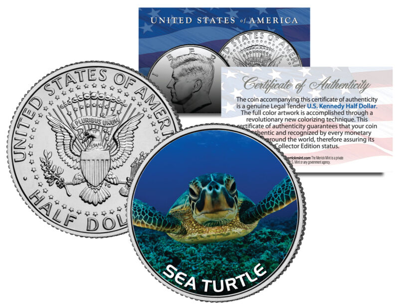 SEA TURTLE JFK Kennedy Half Dollar U.S. Colorized Coin