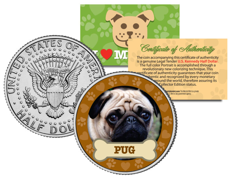 PUG *Dog Series* JFK Kennedy Half Dollar U.S. Colorized Coin