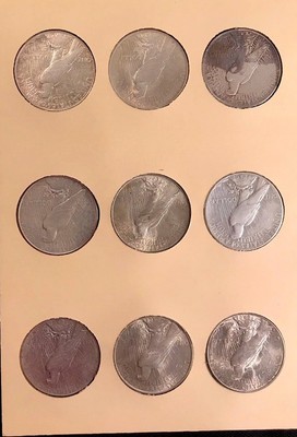 Unique 1921-1935 Peace Dollar Complete Set, High Grade Rainbow,Gold, Rose Toning