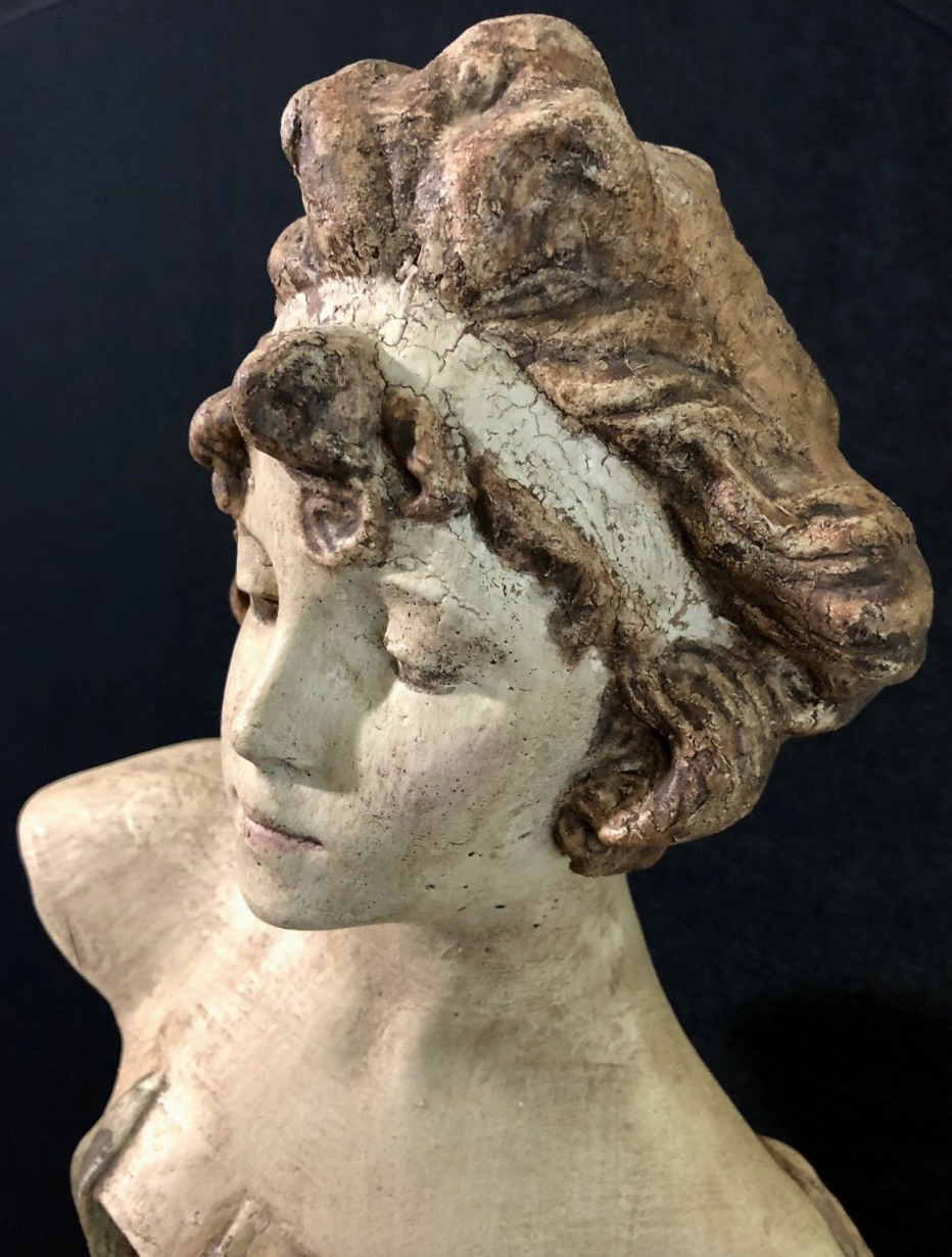 Antique French Art Nouveau Woman Lady Bust Statue Vintage Antique Art Nouveau