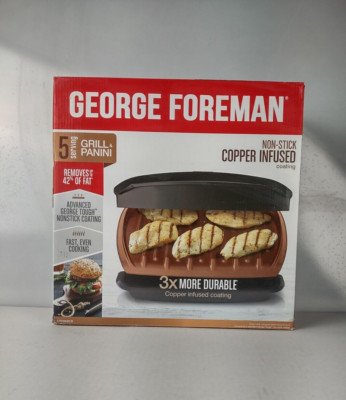 NEW George Foreman Electric 5-Serving Copper-Infused Plate Grill / Panini