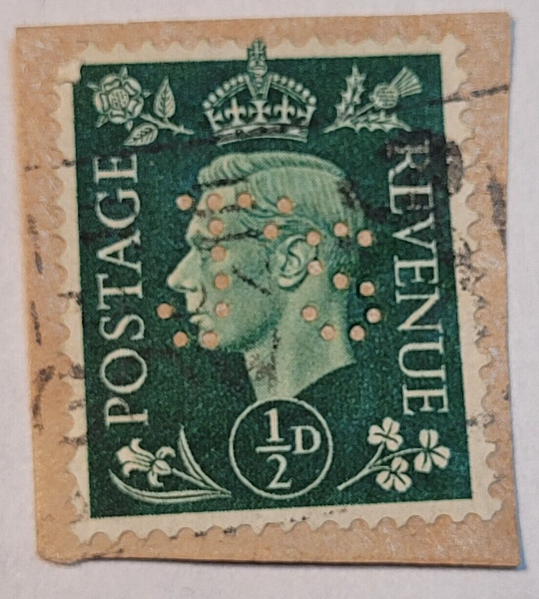 Postage Revenue ~ King George VI ~ Green ½D Stamp ~ Posted Postage Revenue ~ King George VI ~ Green ½D Stamp ~ Posted