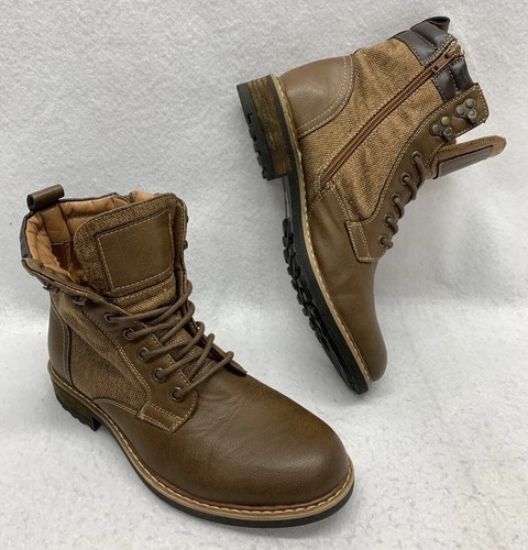 Brown Men’s Size 7 Side Zip Leather Canvas Block Heel