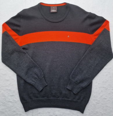 Oscar Jacobson Niels Pin Jumper Pullover Round Neck Golf Black/Orange Men Medium