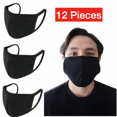 12-Pack Black Face Mask Reusable Washable Cover Masks Fashion Cloth Men Women