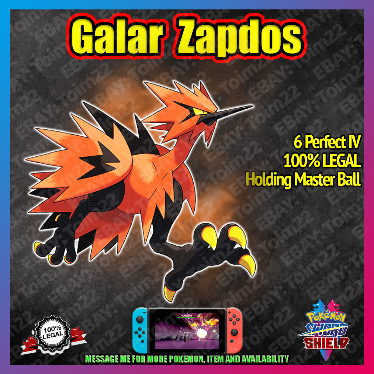 Galar Zapdos Crown Of Tundra 100 Legal 6iv Pokemon Sword Shield Ebay