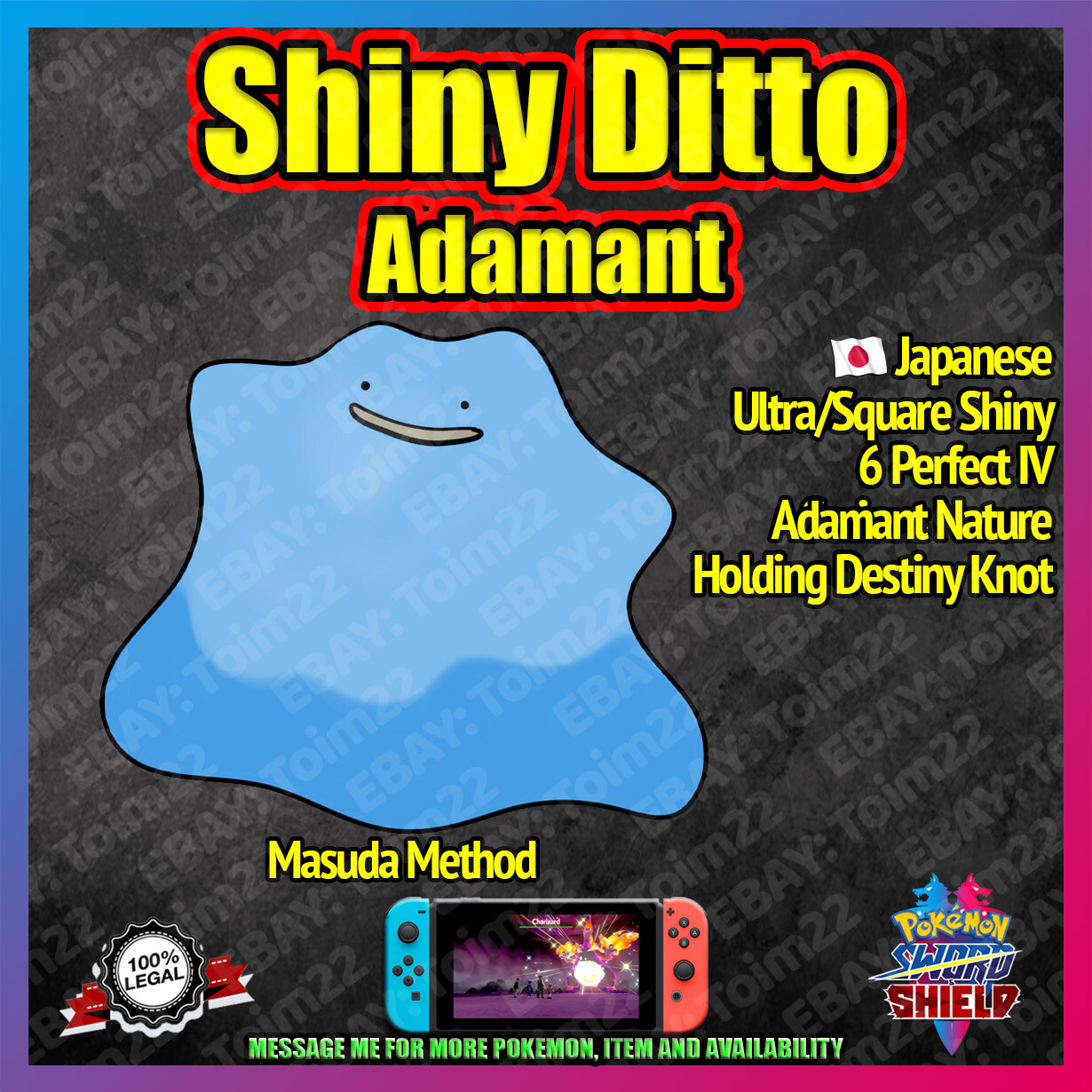 Shiny Japanese Ditto Adamant Perfect 6iv Masuda Pokemon Sword Shield Ebay