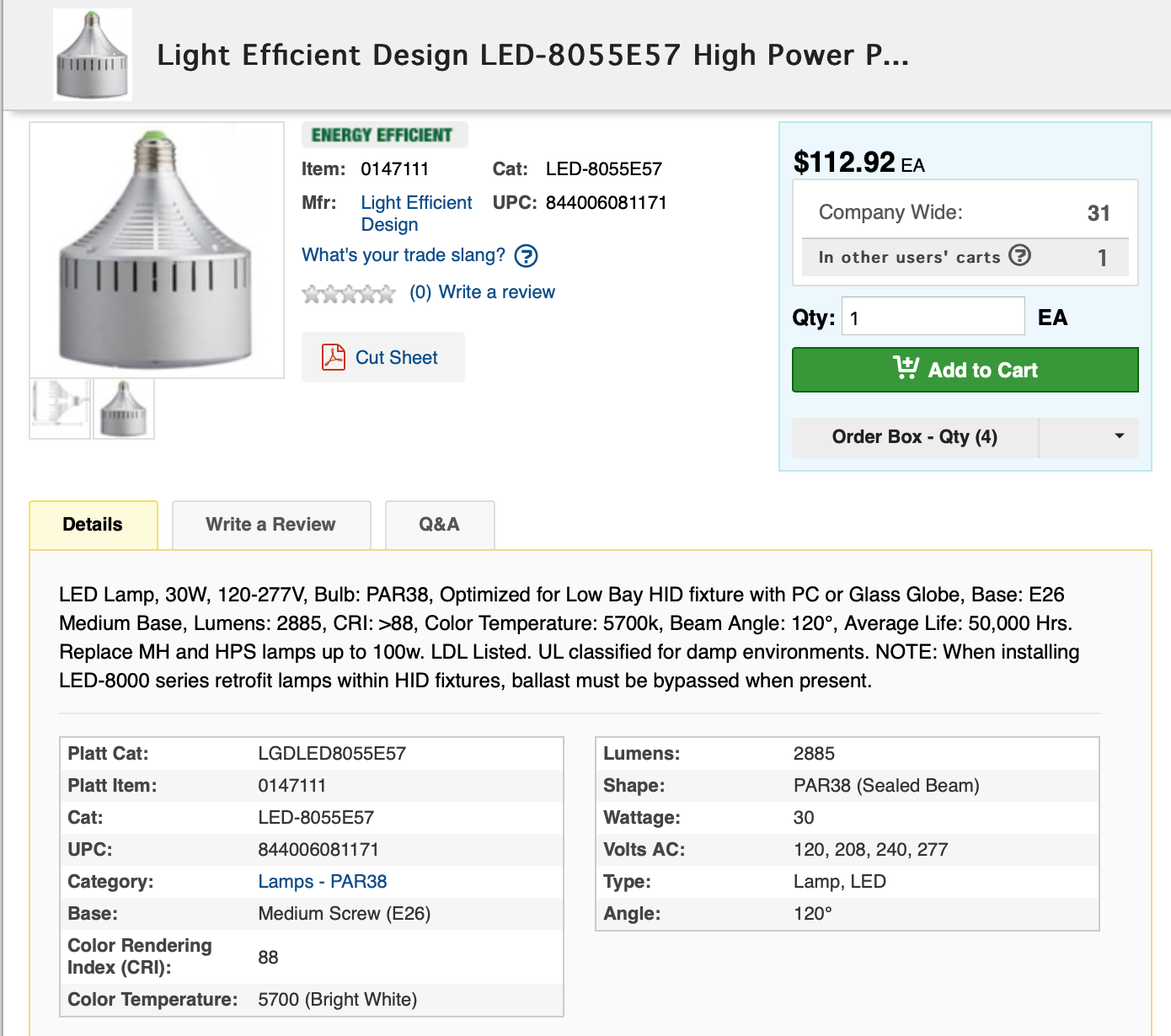 30W PAR 38 LED-8055E57 (E26 Medium Base) HID Replacement