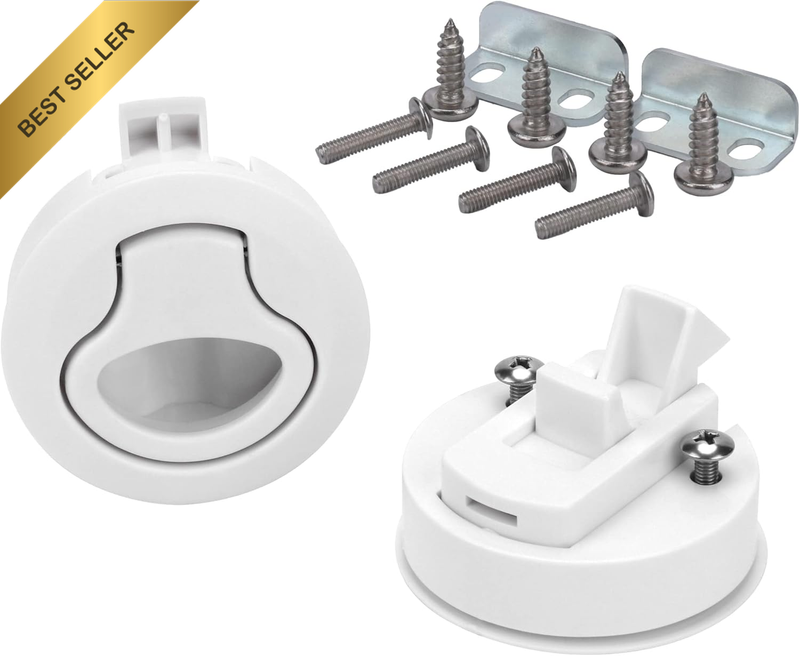 2 Pack 2'' White Plastic Slam Flush Pull Latch, Flush Mount Hatch Door Handle, C