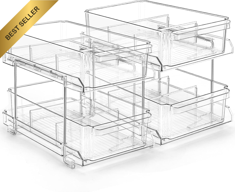 2 Tier Clear Pull Out Cabinet Organizer for Pantry [2 Pack], Kitchen Storage & O