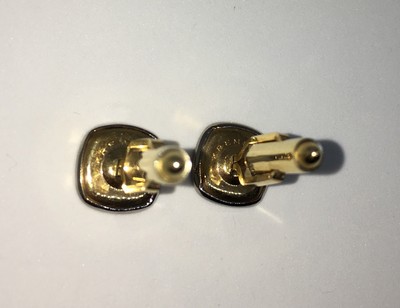 Vtg Krementz Square Cufflinks Gold Silver Tone Black Onyx Stone Inlaid