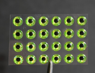 24, CHARTREUSE, 1/8'' 3mm, 3D Soft Molded Lure Eyes Fly Tying