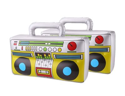 DECORA 16 inch Novelty Inflatable Boombox for 80s 90s Party Decoration, Silve...