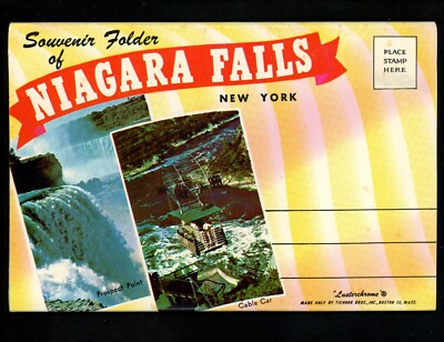 Postcard Folder New York NY Niagara Falls aero car hydro clock gardens Chrome