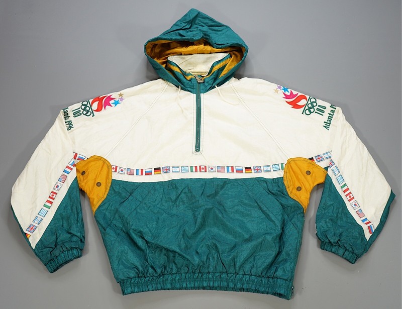 Rare VTG STARTER Atlanta 1996 Olympics International Flags Pullover Jacket 90s L