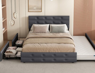 Queen SIZE Bed Frames,  and  Twin Size Trundle With  2 Storage Drawers