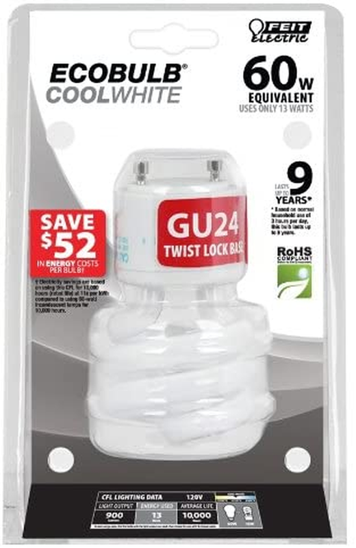 Feit BPESL13T/GU24/41K 13 watt Twist GU24 Base 60watt Equivalent Light Cool NEW