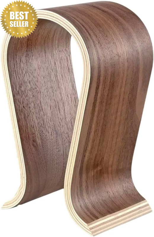U-Shaped Wooden Headphone Stand – 9.8×5.5×3.9In Walnut Wood Headset Holder, Ergo