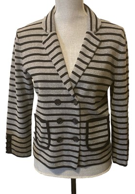 Ann Taylor LOFT Striped  Jacket  Medium Double Breasted Career  Gray & Black