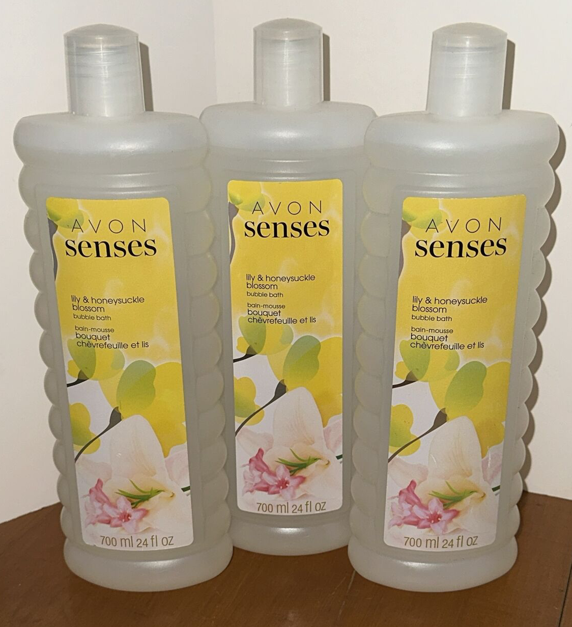 3 SEALED Avon Bubble Bath Senses Lily & Honeysuckle Blossom 24 oz NEW