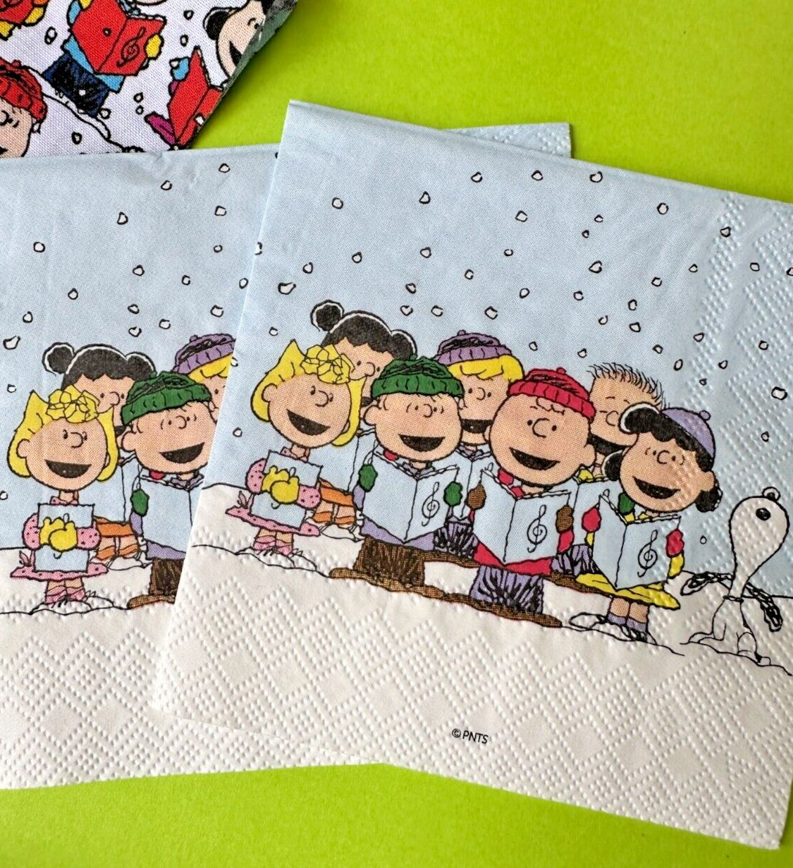 2 Individual Paper Decoupage Beverage Size Napkins Christmas Carol Peanuts DIY