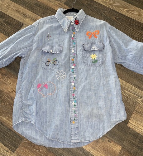 トップス 1970-80s \"BIG MAC\" chambray shirt Big Mac Jcpenney Selvedge Chambray Long Sleeve Embroidered