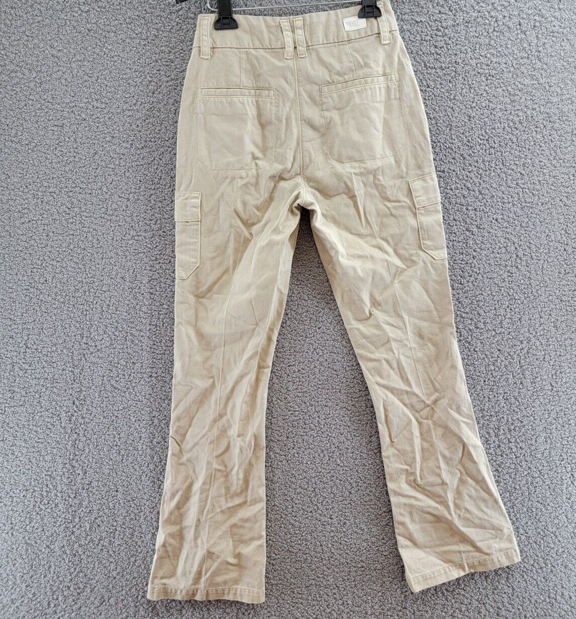 PAIGE Dion Flare Leg Utility Jeans Women's 26 Vintage Warm Sand Solid Button Zip - Picture 12 of 18
