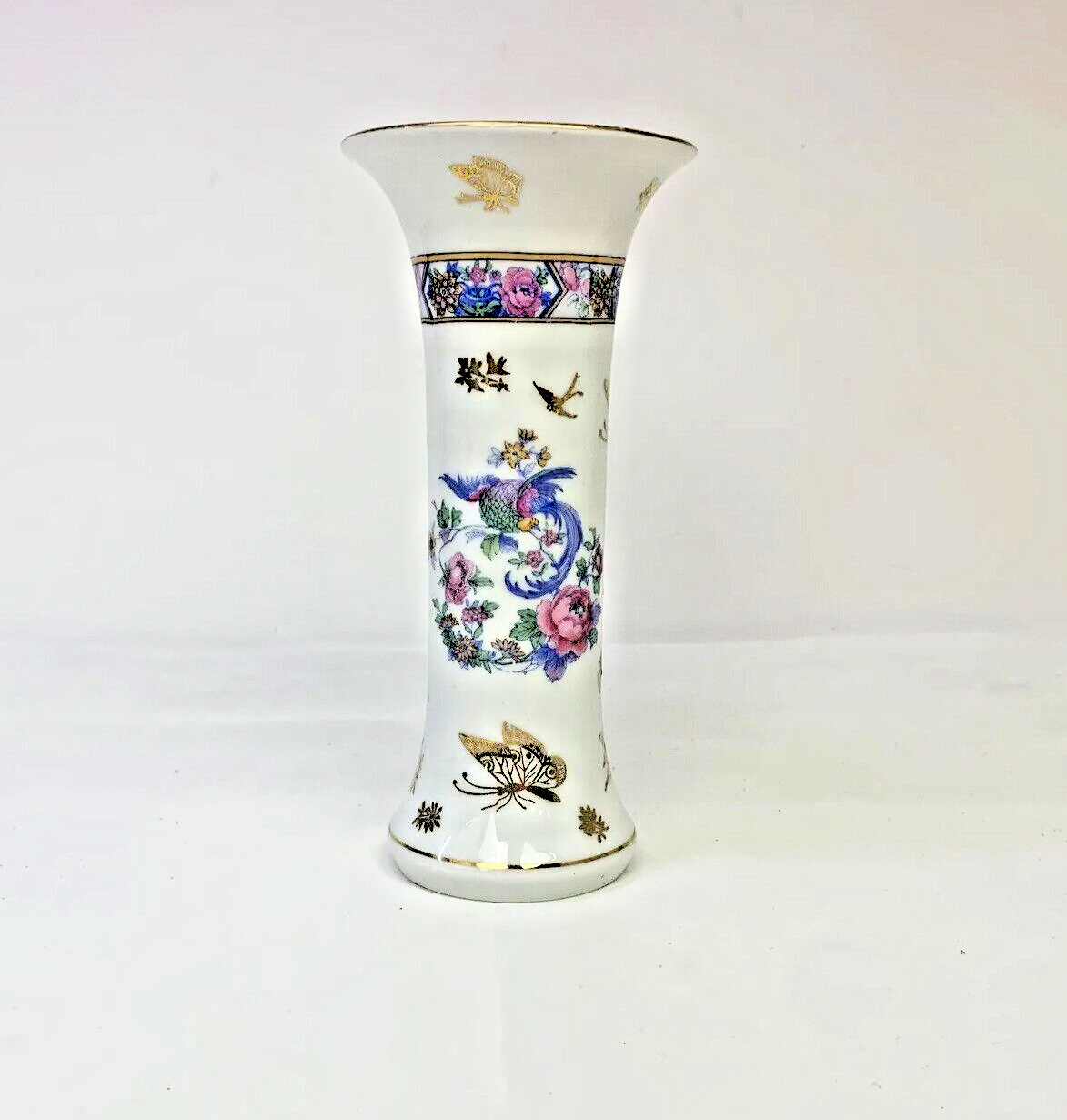 【CZECHOSLOVAKALEAD 】花瓶 Rare VTG Porcelain Vase Czechoslovakia Gilted Floral Birds