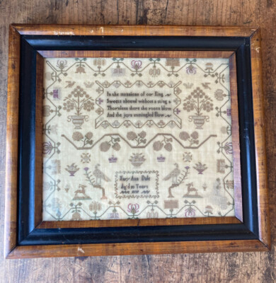 Fancy! Antique DATED 1839 Needlework Sampler Highly Figural Mary Ann Dale