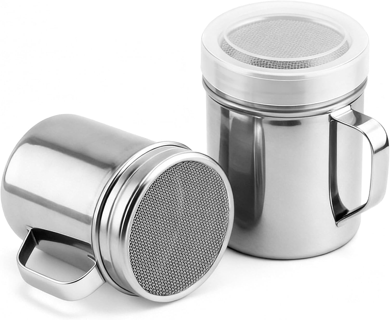 2 Pcs 6Oz Stainless Steel Powdered Sugar Shaker with Handle， Mesh Shaker Powder