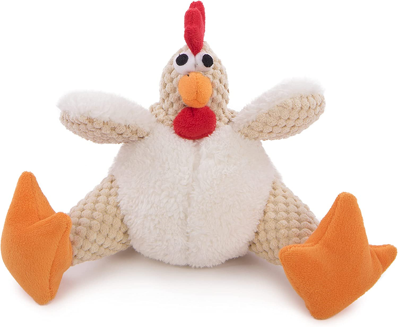 Godog Checkers Fat Rooster Squeaky Plush Dog Toy, Chew Guard Tech - White, Small