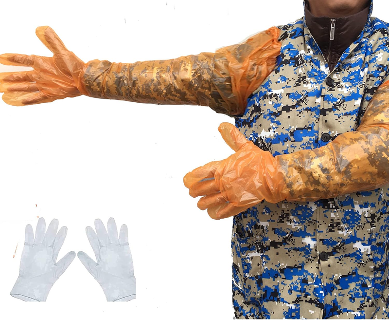 100 Pcs Field Dressing Gloves - Extra Long Disposable Deer Hunting Kit for Gutti