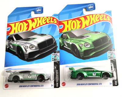 Hot Wheels 2018 Bentley Continental GT3 Silver+Green #44 - 2023 HW Modified