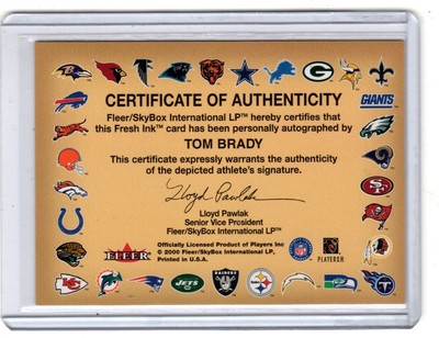 TOM BRADY Autographed Rookie Card - 2000 Fleer Autograhics Draft 2000 Tom Brady