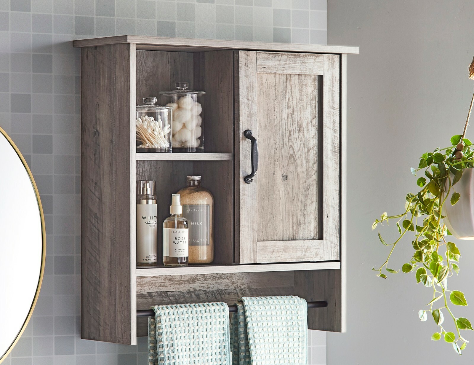 Warm Rustic Bathroom Hanging Cabinet Sliding Farmhouse ...
