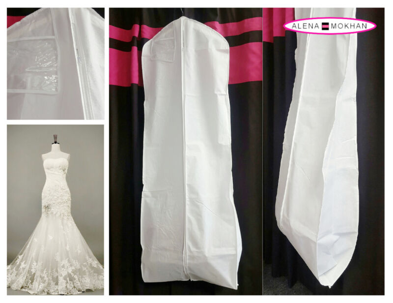 White Breathable Wedding Gown Prom Dress Garment Bag Extra Long 
