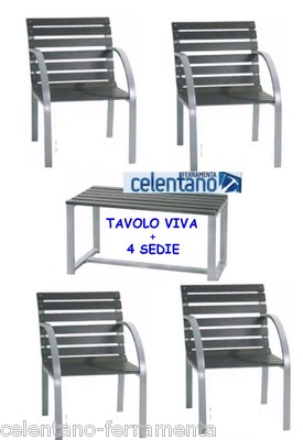 serie viva TAVOLO + 4 poltrone set in acciaio SEDIE E TAVOLINO CM 85 X 42 X 44 H