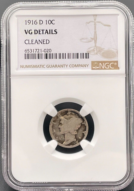 1916 D Mercury Dime NGC Very Good, Low Mintage Key