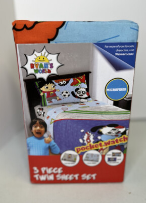 Ryan's World Kids Twin Sheet Set  Blue and Gray 3 Piece Set NIP 