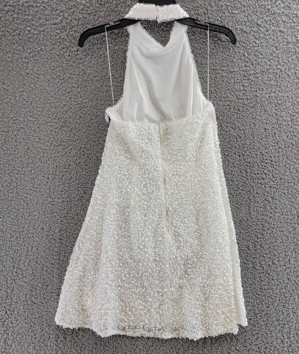 Liv Foster Sequin Halter Mini Dress Women's 8 Ivory Open Back Button Zip Closure - Picture 8 of 19