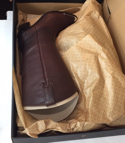 Pre-owned Frye Faye Metal Plate Pull On Western Boot $565 In Brown
