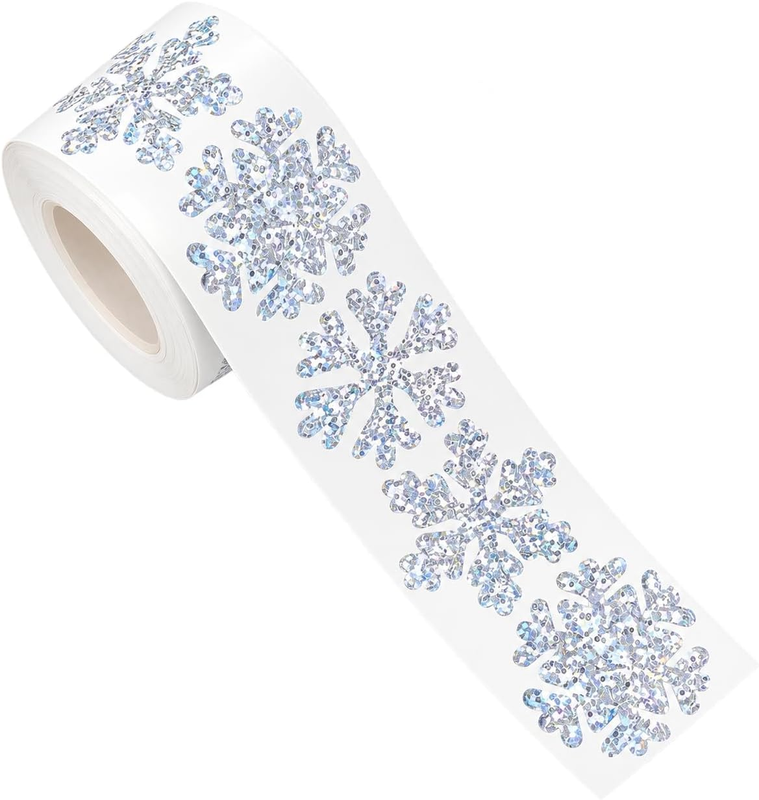 Snowflake Sticker Roll, 1 Piece, Self-Adhesive Silver Iridescent Christmas Stick