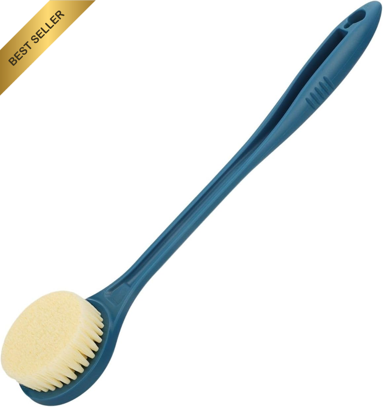 Long Handled Bath Brush, Dual Use Wet/Dry Body Scrub Brush, Hanging Loop for Eas
