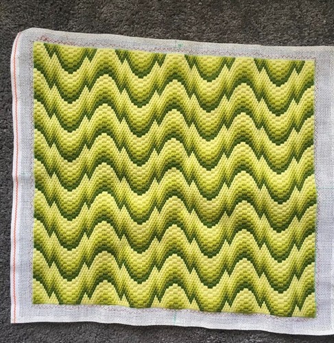 VTG 1970s Op Art Psychedelic Green Gradient Handmade Crewel Yarn Finished Piece