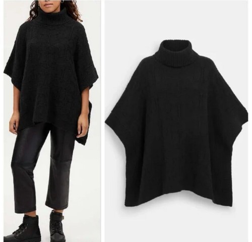 小物 HYKE COMMAND TURTLENECK CAPE NEW WITH TAGS COACH BLACK WOOL PONCHO SWEATER CABLE KNIT