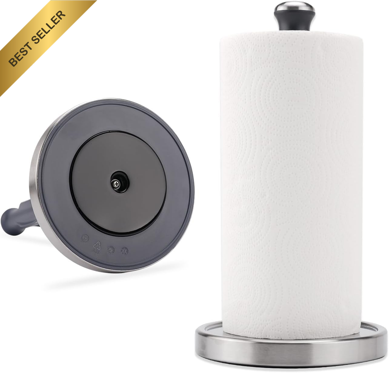 Paper Towel Holder Countertop, One-Handed Tear, with Weighted Base High-Adhesion