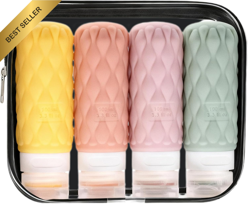 Travel Bottles, 100 Ml Silicone Bottles Set with Clear Zipper Toiletry Bag, Leak