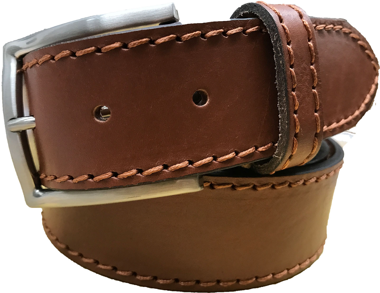 FULL GRAIN ITALIAN LEATHER BELT CLASSIC BROWN STITCHING