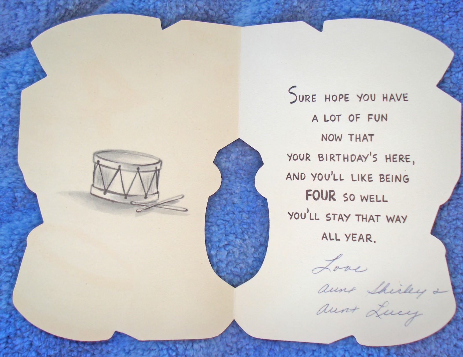 1950S VINTAGE HALLMARK HAPPY BIRTHDAY 4 YEARS OLD GREETING CARD FLOCKED PANDA