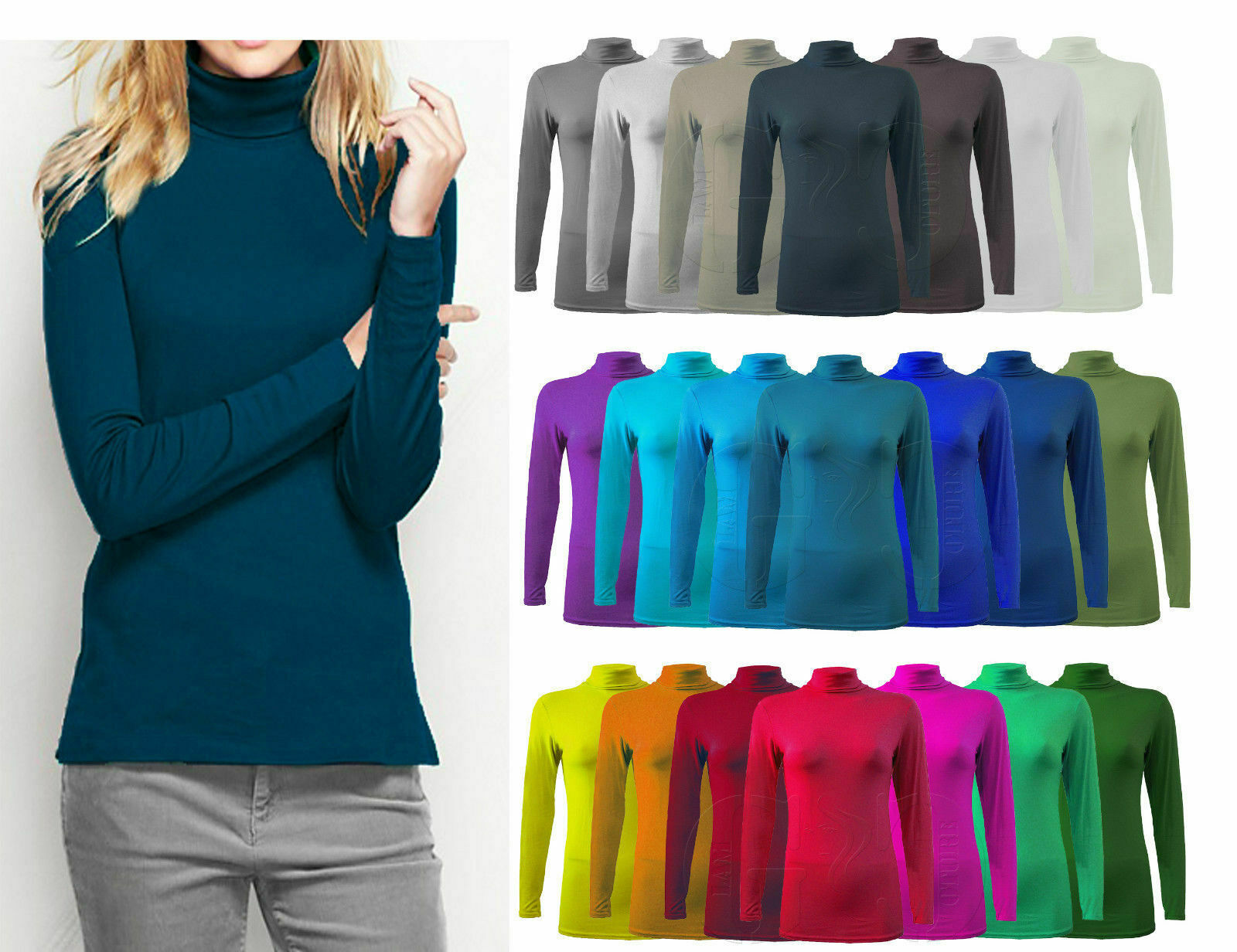Women Long Sleeve Polo Neck Top Ladies 